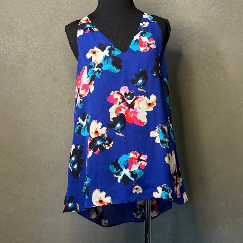 Sam Edelman Dinner Party Cobalt Blue Floral Ruffle V-Neck Dress NWT $79 Size L
